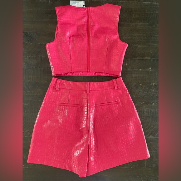 NWT 2pc 7 For All Mankind Pink Croc Leather Corset Crop Top Shorts Set Sz Small - Picture 2 of 16
